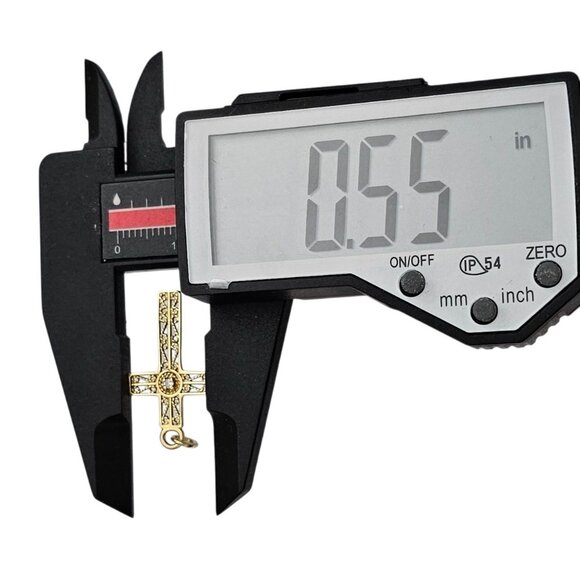 14K Yellow Gold Diamond Chip Filigree Cross Pendant - Picture 8 of 11